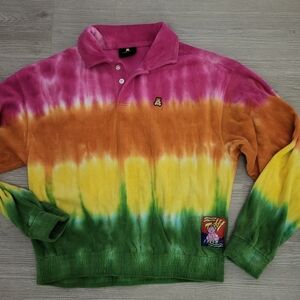 Teddy Fresh Multicolor Tie-Dye Unisex Sweater XS Terry Cloth Pullover Y2k Retro